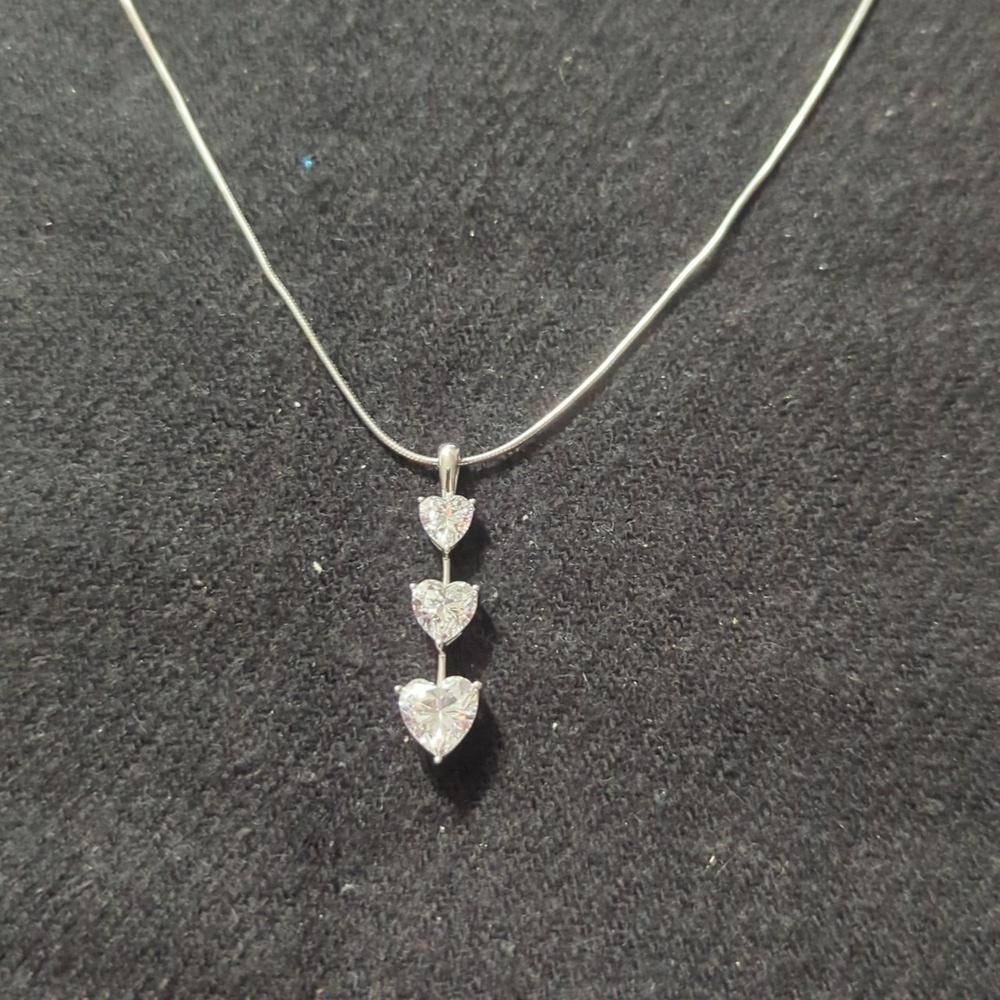 Diamonique CZ Sterling Silver Triple Heart Pendant Statement Necklace